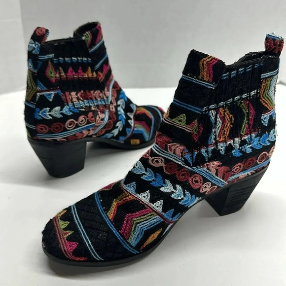 Socofy Ankle Boots Heeled Boot Shoes Embroidered Black Colorful Size 38 US 7 - Picture 6 of 9
